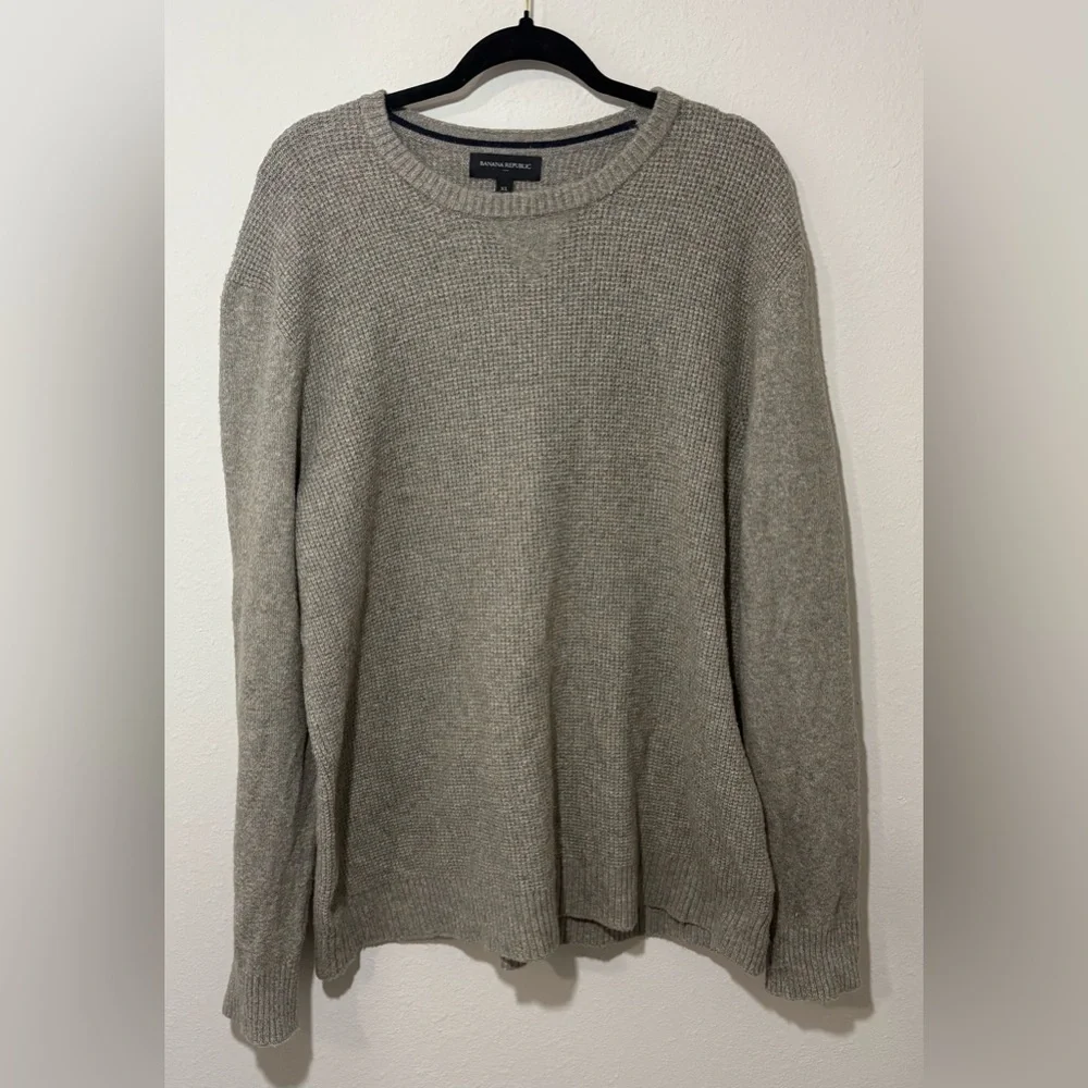 Banana Republic Men’s Gray Knit Sweater XL | Cotton Blend Crewneck Pullover